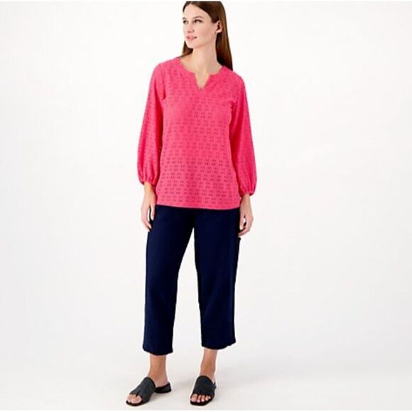 Susan Graver Women Top Passport Knit Eyelet 3/4 Sleeve Black Sz XXS A600386 - Picture 4 of 6